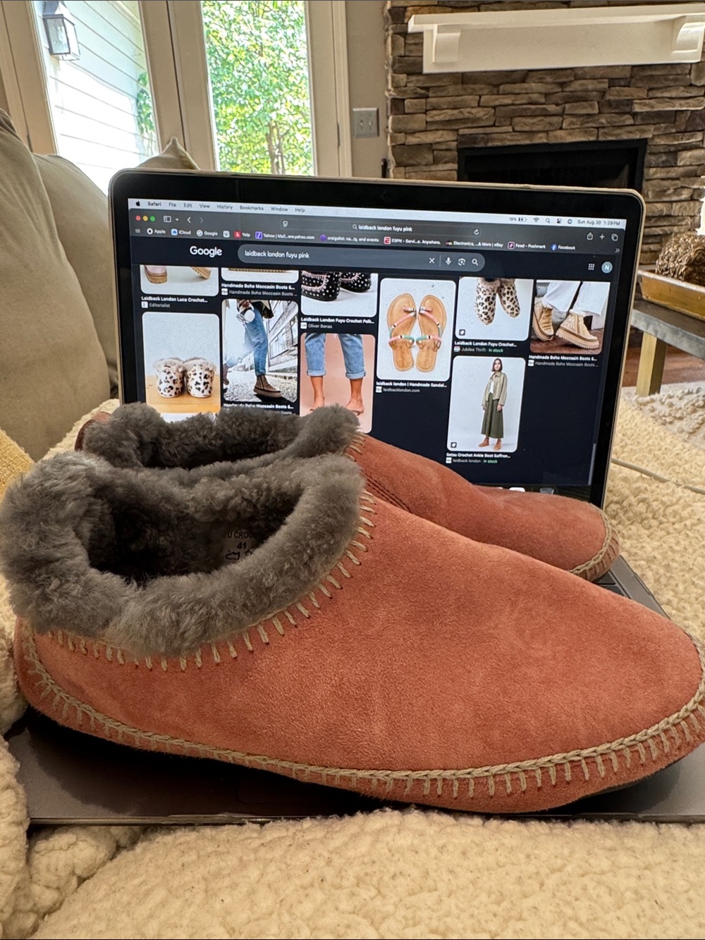 Laidback London suede slippers fuyu crochet